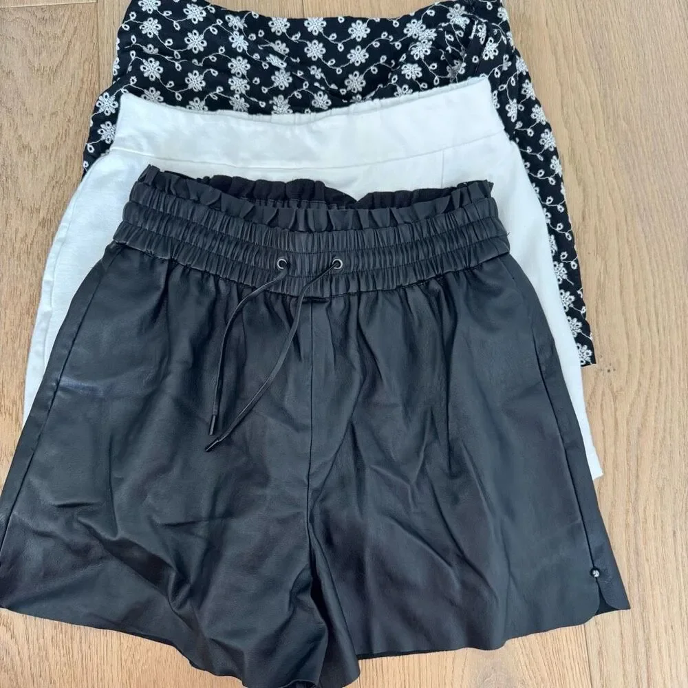 Zara Skirt Skort Bundle Faux Leather Eyelet White Black Size Small Tie Waist